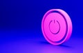 Pink Power button icon isolated on blue background. Start sign. Minimalism concept. 3D render illustration Royalty Free Stock Photo