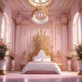 Pink princess bedroom fantasy. Generative AI.