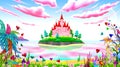 Pink princess castle fairytale landscape