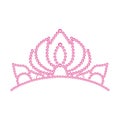 Pink princess crystal crown. Gold vector diadem. Silver rhinestones women`s tiara.