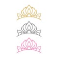 Pink princess crystal crown. Gold vector diadem. Silver rhinestones womens tiara.