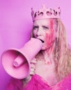 Pink princess with megaphone protested