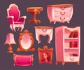 Pink princess room vintage furniture vector set Royalty Free Stock Photo