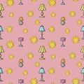 Pink print, Table lamps with multicolored lampshades, seamless square pattern