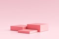 Pink product display or showcase pedestal on simple background with cube stand concept. Pink studio podium or platform product