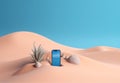 creative mock summer sea palm concept phone up cyber sand holiday. Generative AI.