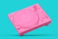 Pink Professional DJ Turntable Vinyl Record Player in Duotone Style. 3d Rendering