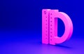 Pink Protractor grid for measuring degrees icon isolated on blue background. Tilt angle meter. Measuring tool. Geometric