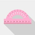 Pink protractor icon, flat style