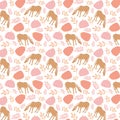 Pink pumpkins and brown horses seamless vector pattern.