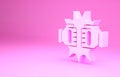 Pink Punch in boxing gloves icon isolated on pink background. Boxing gloves hitting together with explosive. Minimalism