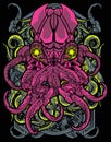 Pink punk Cybernetic octopus monster with vintage