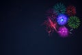 Pink purpe blue green fireworks copy space. Royalty Free Stock Photo