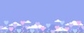 Pink, purple, blue hearts on stems and clouds on a purple background with copy space. Valentines day banner