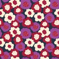 Pink Purple Blue White Seamless Vector Flowers Repeating Background. Scattered Florals Pattern. Flat Simple Doodle Flowers.