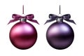 Pink purple Christmas ball with ribbon and a bow on white background. Generative AI Royalty Free Stock Photo