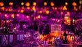 Pink and Purple Christmas Decor with candles and lamps for a large party or Gala Dinner Royalty Free Stock Photo