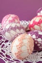 Pink and purple crochet Easter eggs Royalty Free Stock Photo