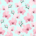 Pink purple exotic orchid flower seamless pattern Royalty Free Stock Photo