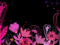 pink and purple flowers with watercolor spo black ground with space for text