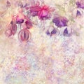 Pink and purple fuchsia flowers watercolor background