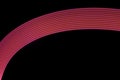 Pink and purple glow curved neon line of light as arc with smooth stripes on black background.