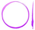 Pink, purple grungy, grunge circle and brushstroke with sketchy, doodle freehand paint, dye splat, splatter effect Royalty Free Stock Photo