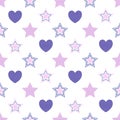 Pink and purple heart and star seamless pattern background for wrapping and wallpaper Royalty Free Stock Photo