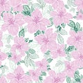 Pink Purple Lily Flower Green Leaf White Background Seamless Print Background Design