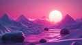 Pink And Purple Low Poly Sunset Mountain Landscape Royalty Free Stock Photo