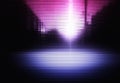 Pink and purple neon city texture with light leak background