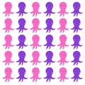 Colorful Pink Purple Octopuses on White