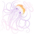 Pink purple outline jellyfish in tattoo style with orange stipples vector Royalty Free Stock Photo