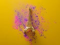 Pink and purple paint and golden Eiffel tower