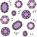 Pink and purple precious stones different shapes seamless pattern on white
