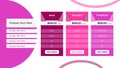 Pink and Purple Pricing Table Featuring Basic, Standard, and Premium Options with Buy Now Buttons Royalty Free Stock Photo