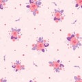 Pink purple roses ditsy vintage seamless pattern