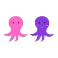 Pink Purple Smiling Octopuses on White