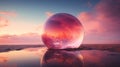 A pink and purple sphere on water