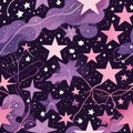 Pink and Purple Stars Galaxy Night Sky Seamless Pattern Design Royalty Free Stock Photo