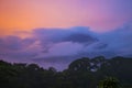 Sunrise with Volcano and Jungle in Pink and Purple