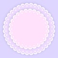 Pink purple and white scalloped lacy edge embroidery circle doilies, card template, vector