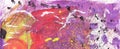 Pink, purple and yellow graffiti paint splashes and drops on a horizontal canvas, close-up, draw. Banner for background art blog, Royalty Free Stock Photo