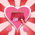 Pink purse and wallet with heart background