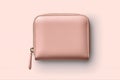 Pink purse wallet mockup banner. Leather fashion women handle mini bag isolated. Pink Background with Copy Space. Front view of