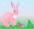 Pink rabbit with easter eggs