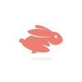 Pink Rabbit, fast running forward Hare, jumping Bunny. Wild animal icon. Simple silhouette logo template. Modern concept