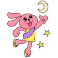 The pink rabbit is happy to welcome the holy month of Ramadan. doodle icon image kawaii