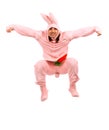Pink rabbit jumping