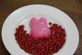 Pink rabbit pudding and red beans Royalty Free Stock Photo
